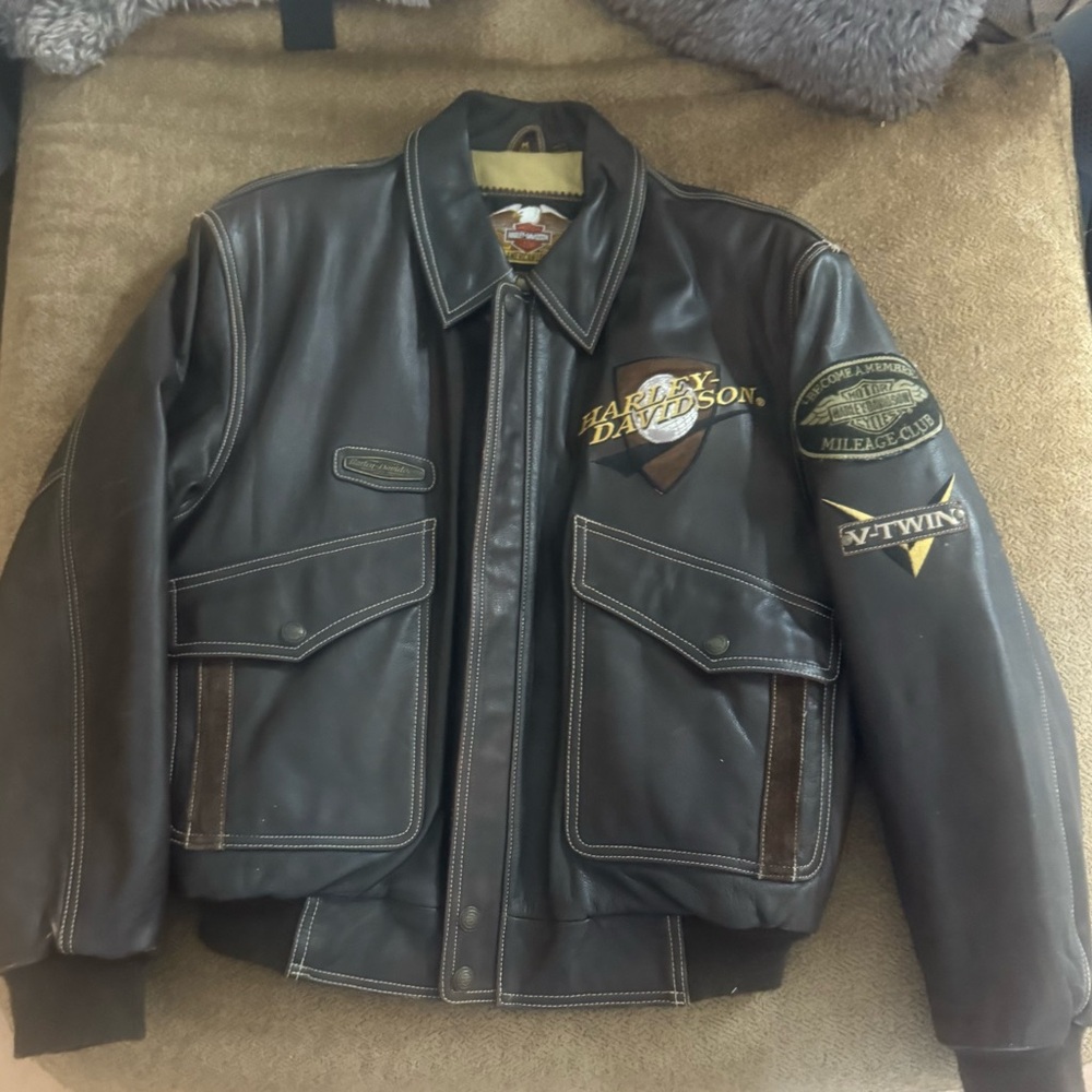 Harley-Davidson Briwn Leather Bomber Jacket
